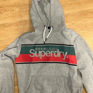 Superdry Gray Hoodie with Red and Green Stripes